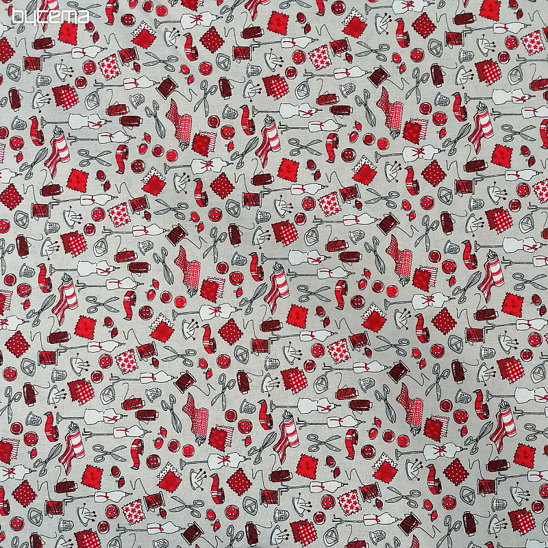 Tela de algodón TALLER DE COSTURA rojo