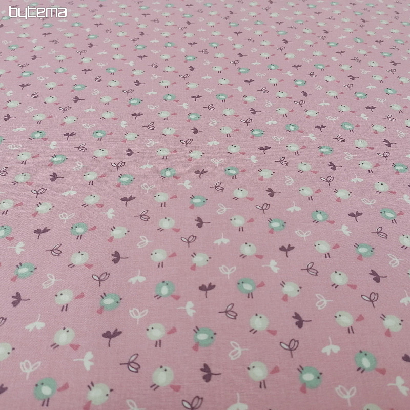 Tela de algodón MIOU pájaros rosas