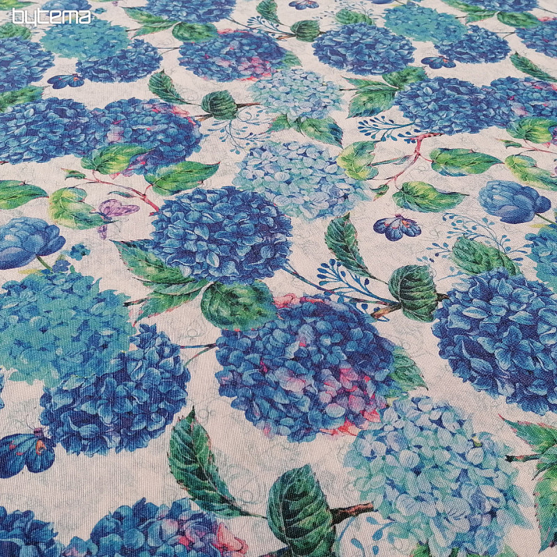 Tela decorativa hortensias azules