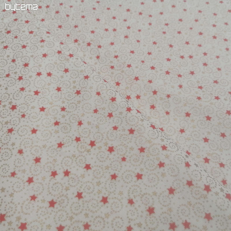 Tela navideña de algodón color crema con miniestrellitas
