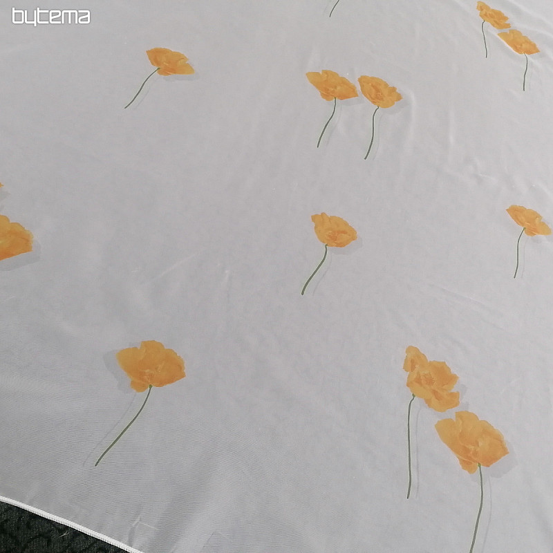 Cortina de gasa blanca - amapolas naranjas