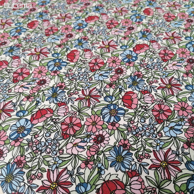 Tela de algodón Apoléna flores rosa-azul