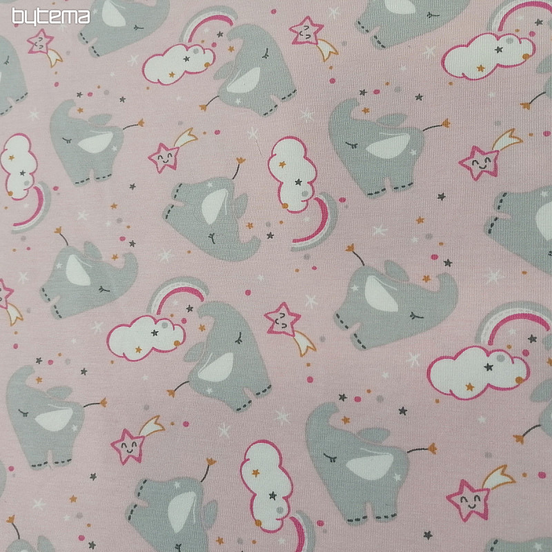 Punto de algodón estampado ELEFANTE rosa