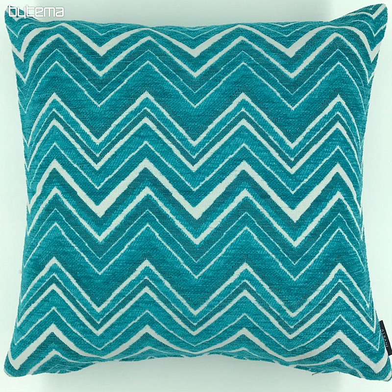 Funda de cojín decorativa ZIG ZAG azul turquesa