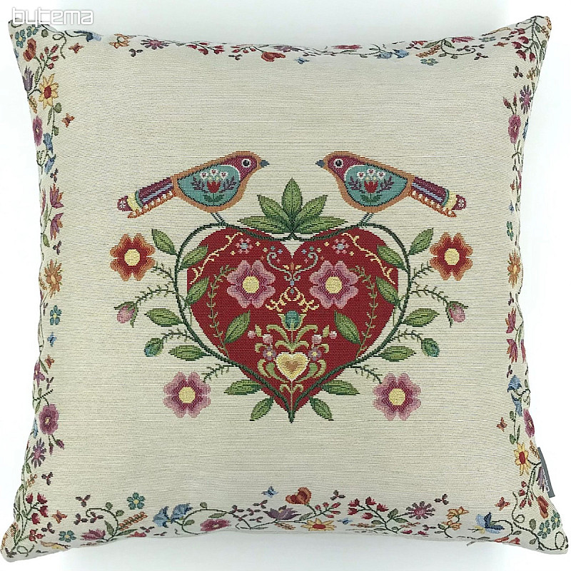 Funda de cojín tapiz CORAZONES Y PÁJAROS
