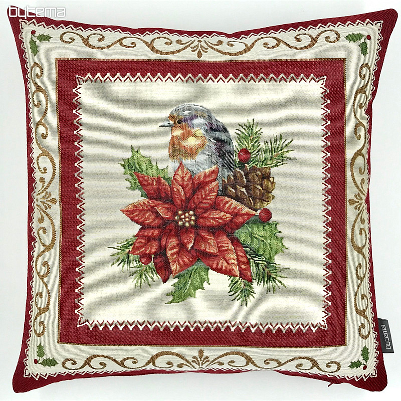 Funda de almohada de tapiz navideño PÁJARO EN UN MARCO