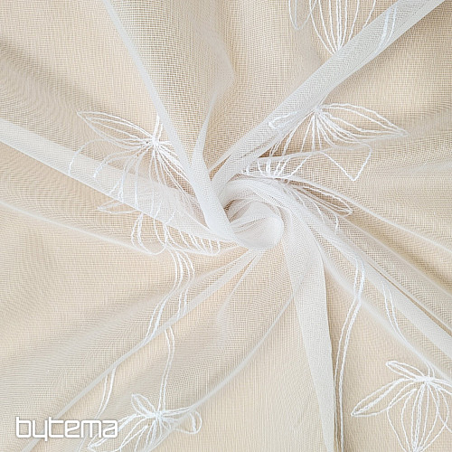Cortina bordada de lujo BLANCA CON FLORES 11745/290