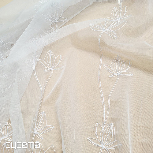 Cortina bordada de lujo BLANCA CON FLORES 11745/290