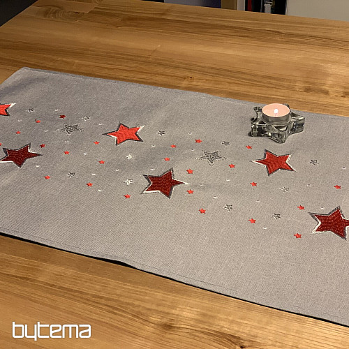 Mantel navideño bordado gris con copos rojos