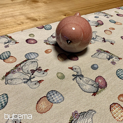 Mantel y pañuelo Gobelino Pascua-Oca blanco