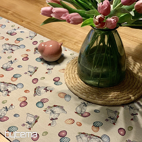 Mantel y pañuelo Gobelino Pascua-Oca blanco