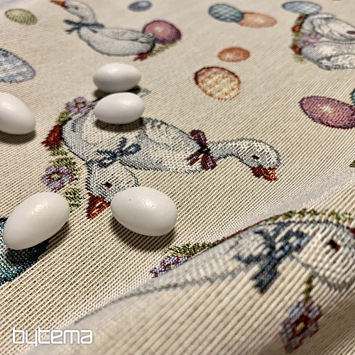 Mantel y pañuelo Gobelino Pascua-Oca blanco