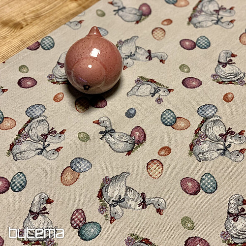 Mantel y pañuelo Gobelino Pascua-Oca blanco