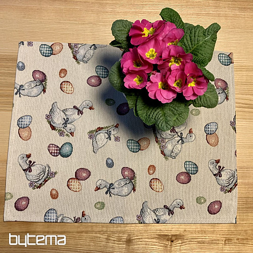 Mantel y pañuelo Gobelino Pascua-Oca blanco