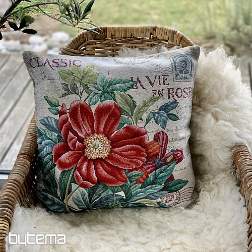 Funda de almohada tapiz FLOR - POSTAL ROJO