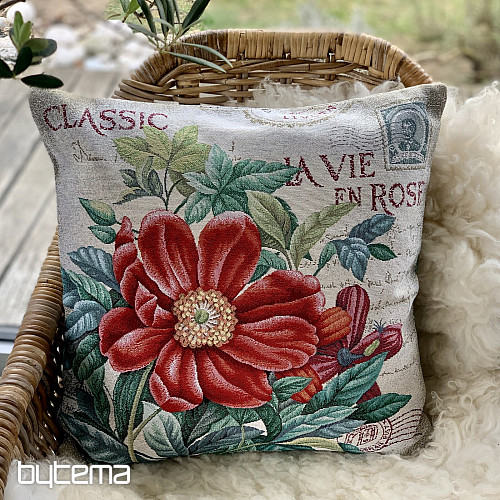Funda de almohada tapiz FLOR - POSTAL ROJO