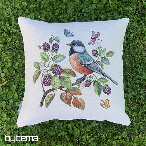 Funda de cojín tapiz PÁJARO ACEBO EN EL BARBERRY