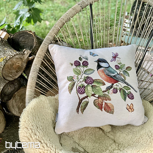 Funda de cojín tapiz PÁJARO ACEBO EN EL BARBERRY