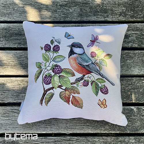 Funda de cojín tapiz PÁJARO ACEBO EN EL BARBERRY