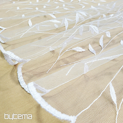 Cortina bordada 527 BLANCA CON HOJAS
