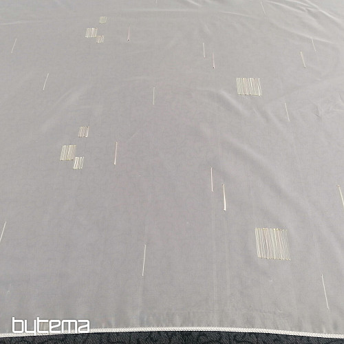 Cortina de gasa blanca con bordado verde-beige