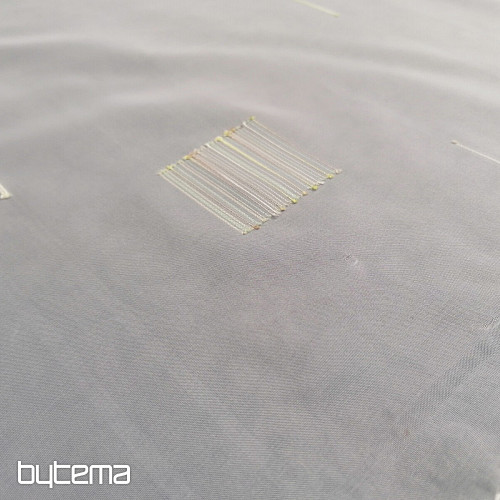Cortina de gasa blanca con bordado verde-beige