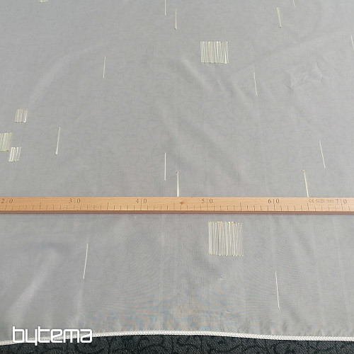 Cortina de gasa blanca con bordado verde-beige
