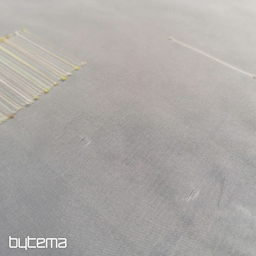 Cortina de gasa blanca con bordado verde-beige