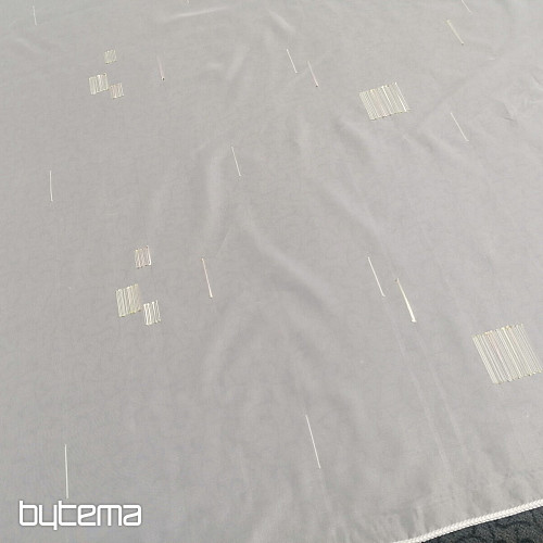 Cortina de gasa blanca con bordado verde-beige