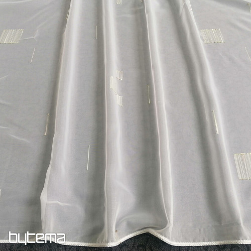 Cortina de gasa blanca con bordado verde-beige