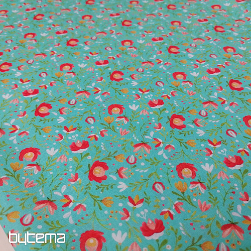 Tela de algodón Motivos folk mini turquesa