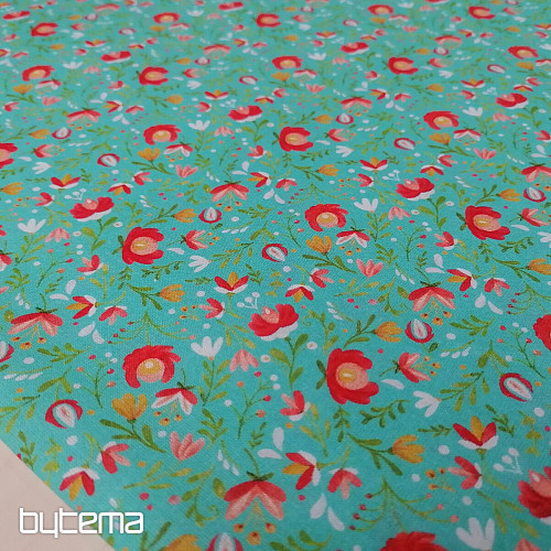 Tela de algodón Motivos folk mini turquesa