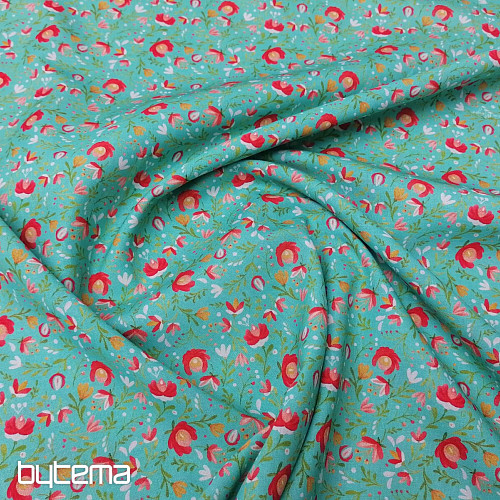 Tela de algodón Motivos folk mini turquesa