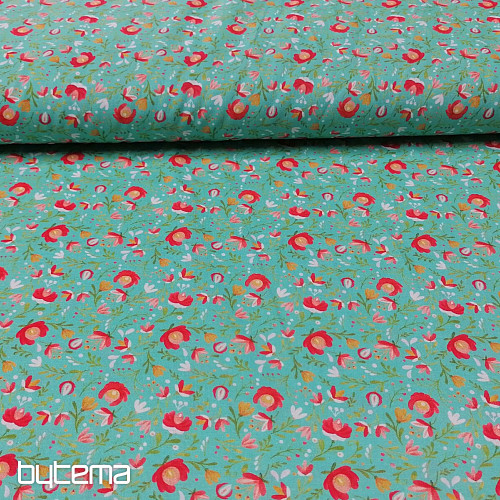 Tela de algodón Motivos folk mini turquesa