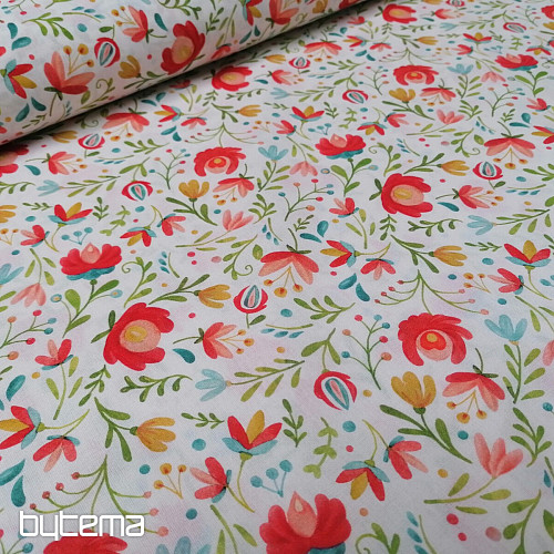 Tela de algodón MOTIVOS FOLK blanco