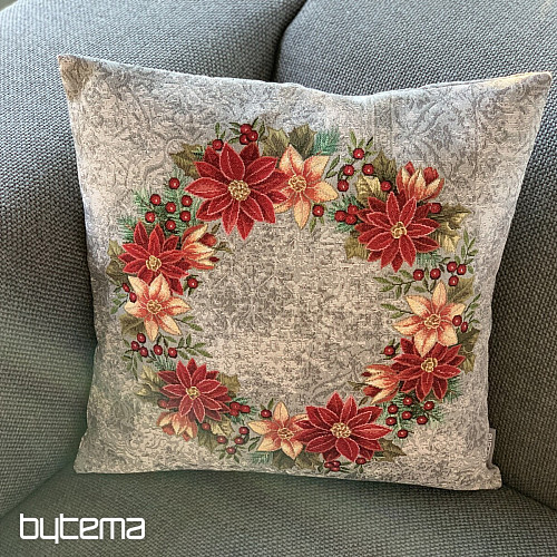 Funda tapiz navideño CORONA DE ACEBO NAVIDAD ROSA-GRIS