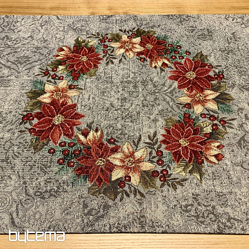 Tapiz navideño manteles y pañuelos CORONA NAVIDAD ROSA-GRIS