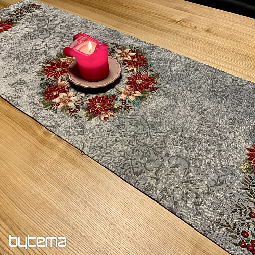 Tapiz navideño manteles y pañuelos CORONA NAVIDAD ROSA-GRIS