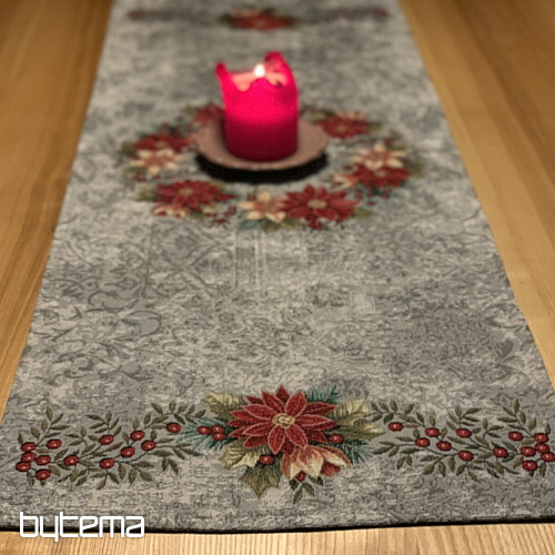 Tapiz navideño manteles y pañuelos CORONA NAVIDAD ROSA-GRIS
