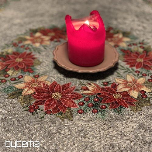 Tapiz navideño manteles y pañuelos CORONA NAVIDAD ROSA-GRIS