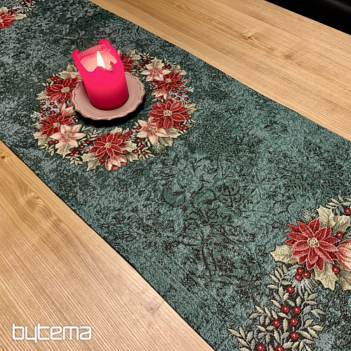 Tapiz navideño manteles y pañuelos CORONA NAVIDAD ROSA-VERDE