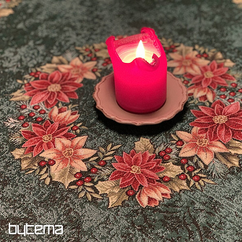 Tapiz navideño manteles y pañuelos CORONA NAVIDAD ROSA-VERDE