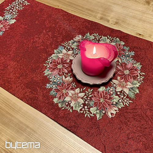 Tapiz navideño manteles y pañuelos ROSAS DE NAVIDAD - CORONA DE ACEBO ROJA