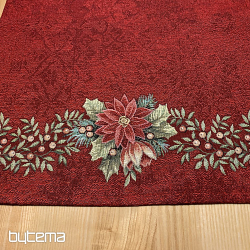 Tapiz navideño manteles y pañuelos ROSAS DE NAVIDAD - CORONA DE ACEBO ROJA