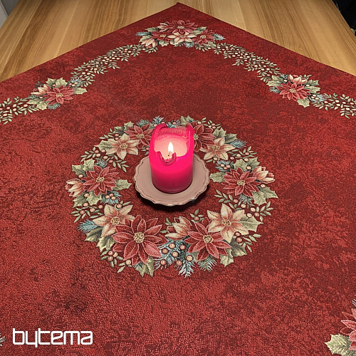 Tapiz navideño manteles y pañuelos ROSAS DE NAVIDAD - CORONA DE ACEBO ROJA