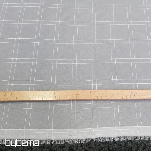 Cortina voile cuadros blancos con hilo crema