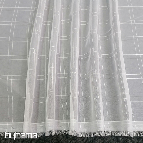 Cortina voile cuadros blancos con hilo crema