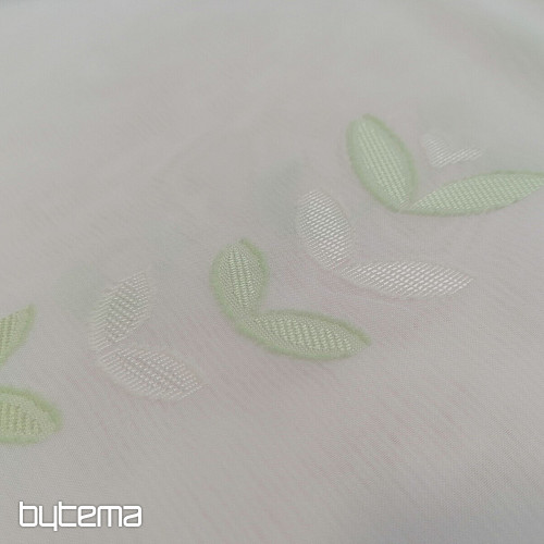 Cortina voile blanca - hojas verdes 12159