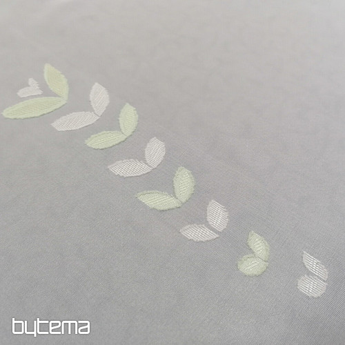 Cortina voile blanca - hojas verdes 12159