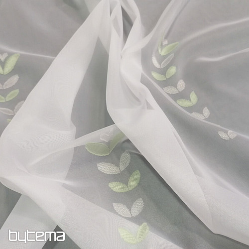Cortina voile blanca - hojas verdes 12159